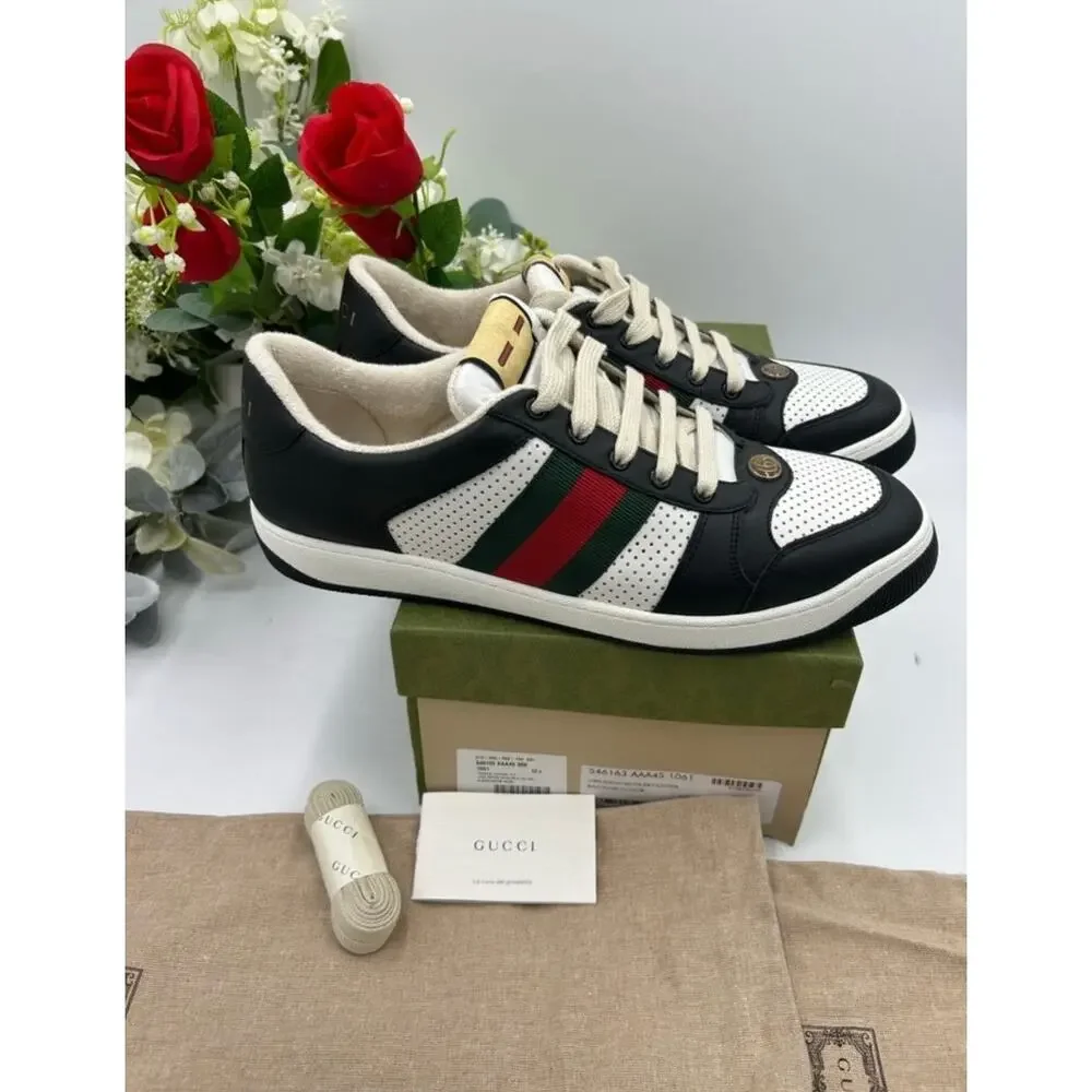 Men's Gucci screener web stripe leather sneakers size 12.5 fits 13 US
